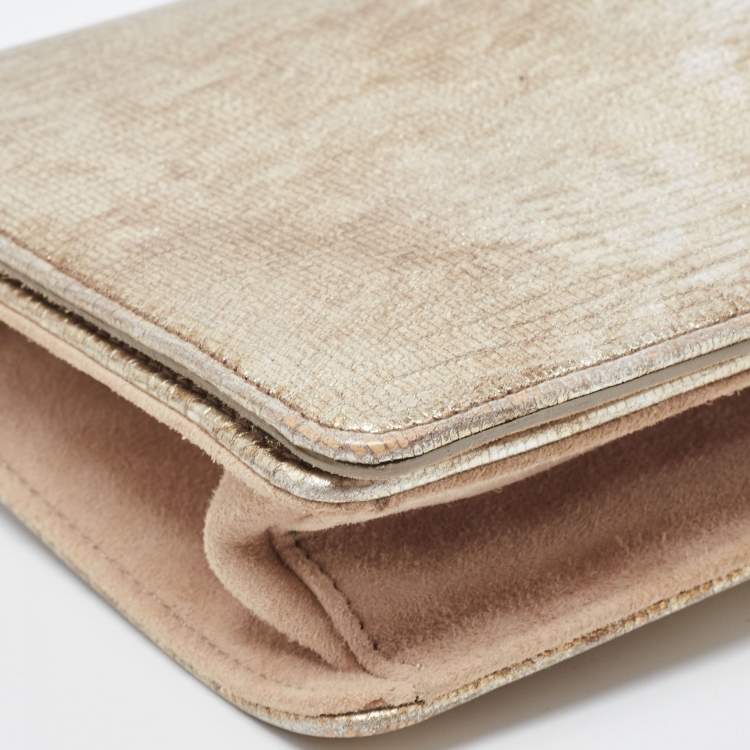 Pre Owned Nina Ricci Gold Leather and Suede Arc Clutch