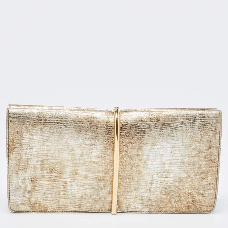 Pre Owned Nina Ricci Gold Leather and Suede Arc Clutch