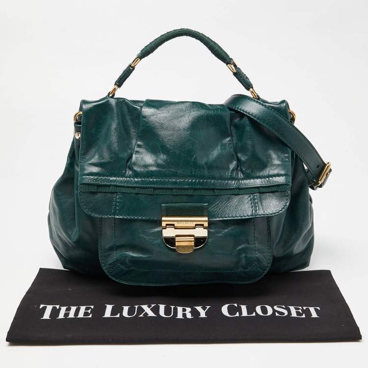 Pre Owned Nina Ricci Green Leather Flap Top Handle Bag
