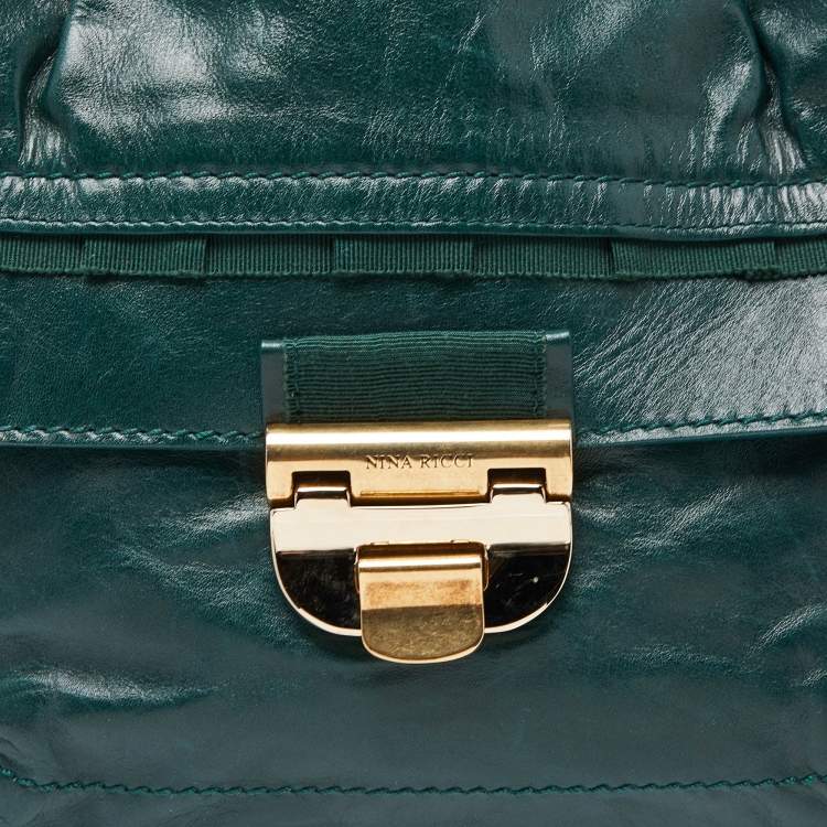 Pre Owned Nina Ricci Green Leather Flap Top Handle Bag