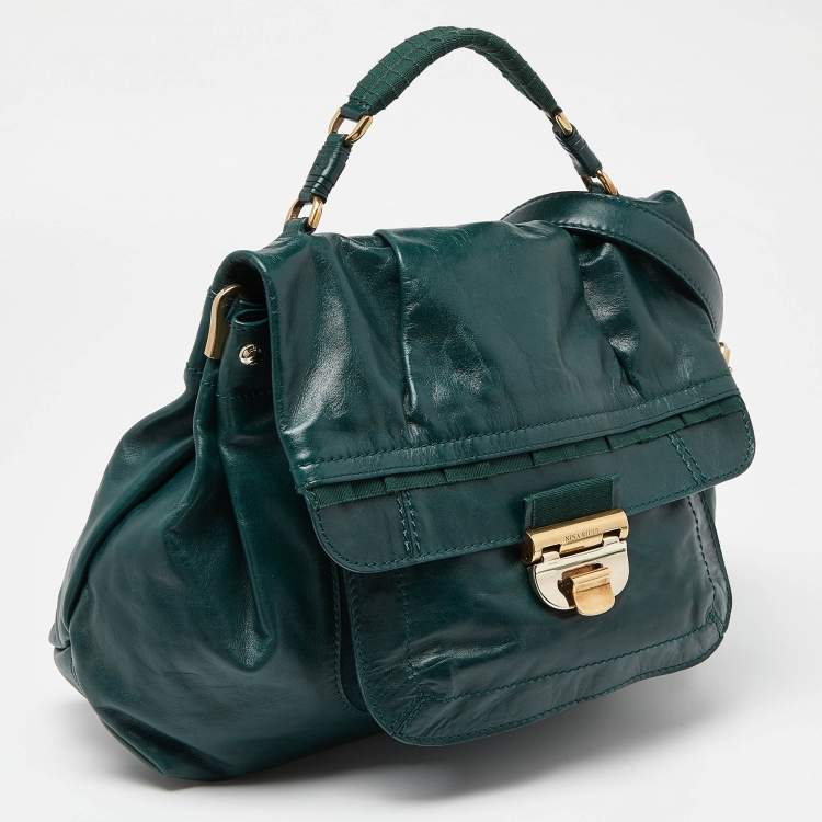 Pre Owned Nina Ricci Green Leather Flap Top Handle Bag