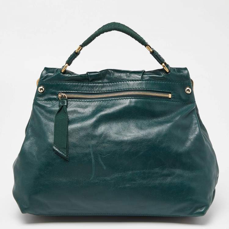 Pre Owned Nina Ricci Green Leather Flap Top Handle Bag