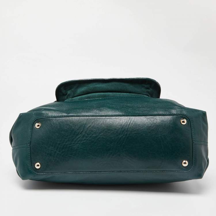 Pre Owned Nina Ricci Green Leather Flap Top Handle Bag
