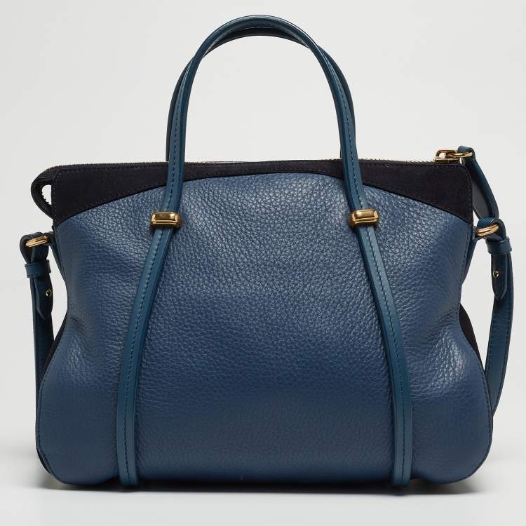 Pre Owned Nina Ricci Two Tone Blue Leather Zip Satchel