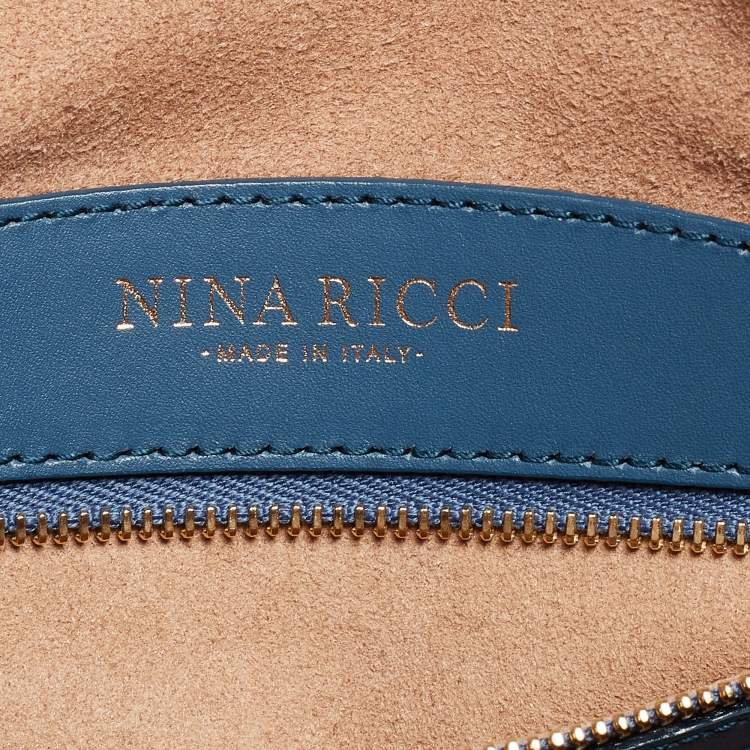 Pre Owned Nina Ricci Two Tone Blue Leather Zip Satchel