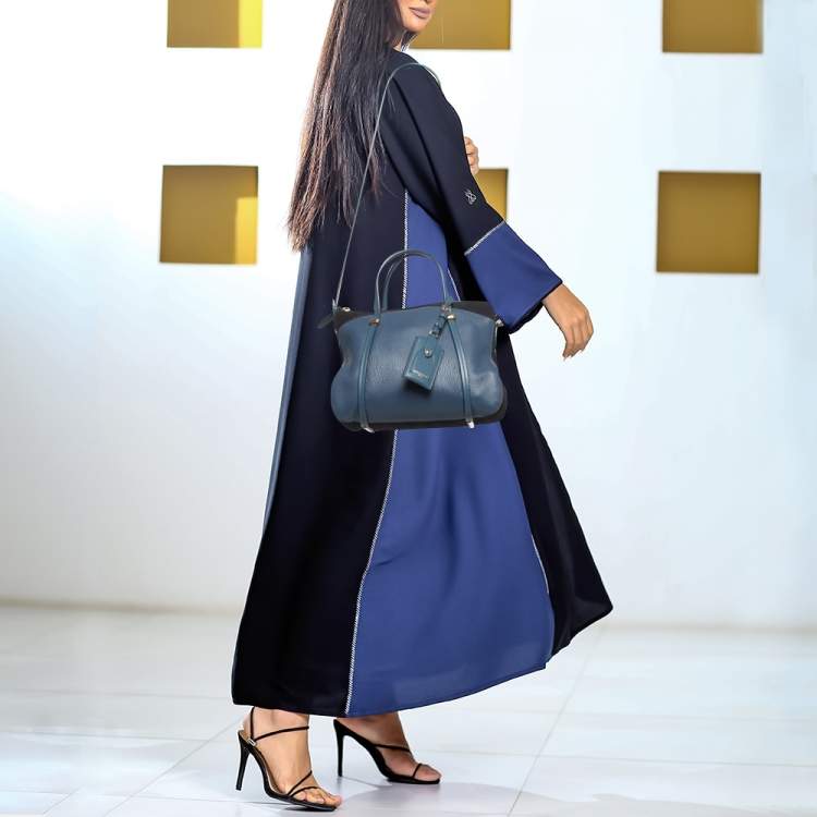 Pre Owned Nina Ricci Two Tone Blue Leather Zip Satchel