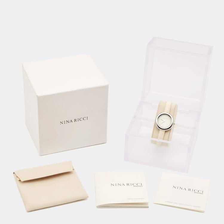 مملوكة م�سبقًا Nina Ricci White Stainless Steel Leather Classic N00612 Women's Wristwatch 28 mm