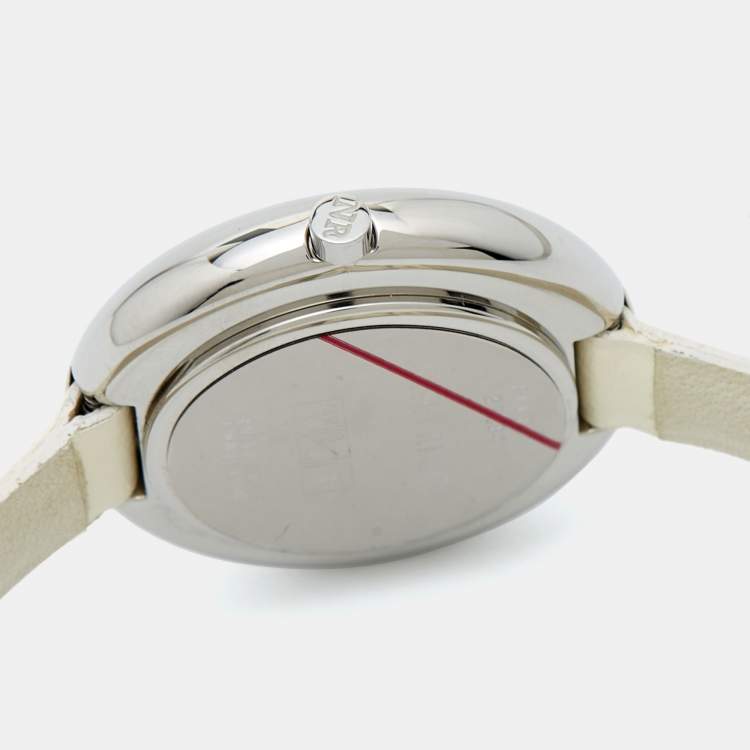 مملوكة مسبقًا Nina Ricci White Stainless Steel Leather Classic N00612 Women's Wristwatch 28 mm