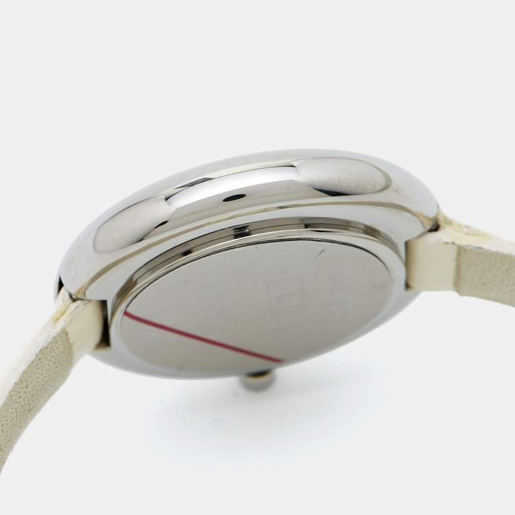 مملوكة مسبقًا Nina Ricci White Stainless Steel Leather Classic N00612 Women's Wristwatch 28 mm