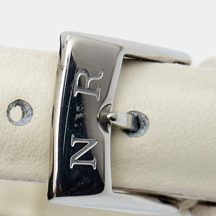 مملوكة مسبقًا Nina Ricci White Stainless Steel Leather Classic N00612 Women's Wristwatch 28 mm
