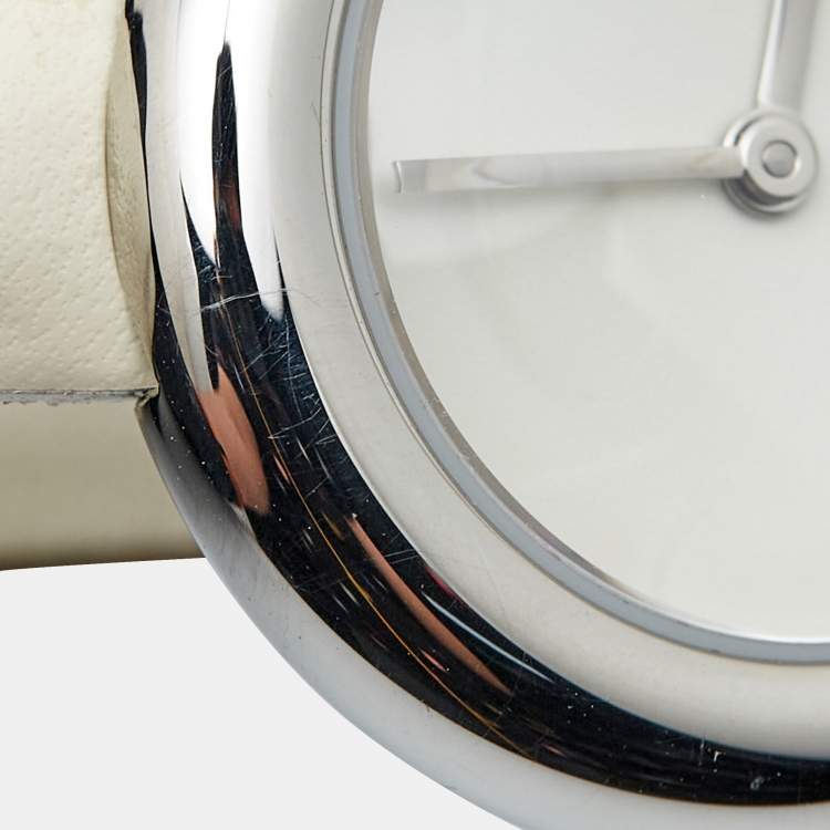 مملوكة مسبقًا Nina Ricci White Stainless Steel Leather Classic N00612 Women's Wristwatch 28 mm