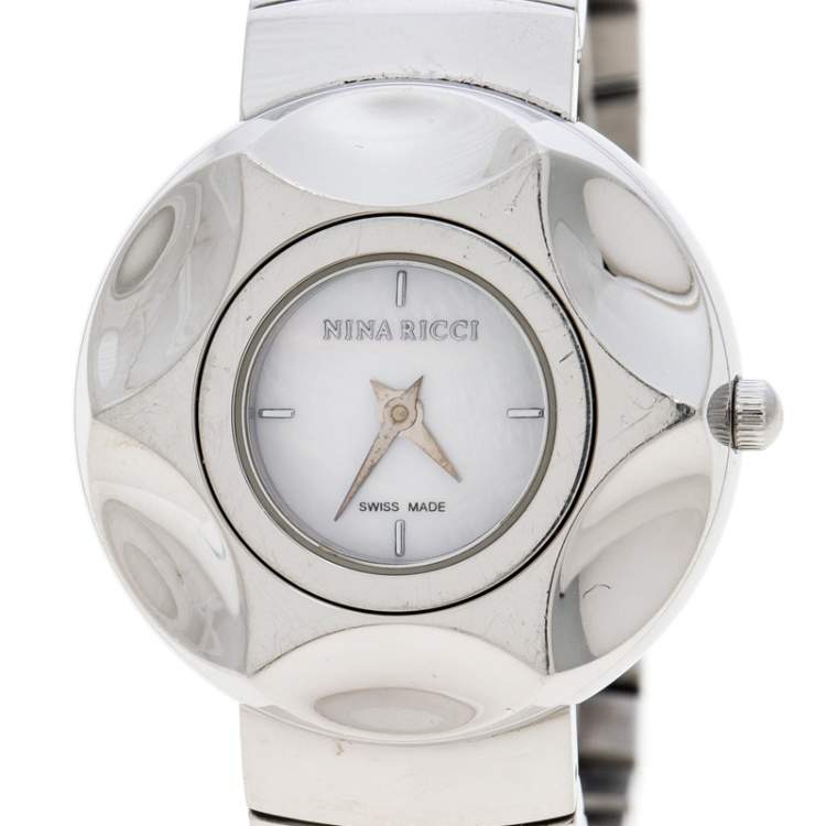 Pre Owned Nina Ricci White Mother of Pearl Stainless Steel N024.12 Women's Wristwatch 30 mm