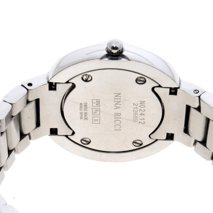 Pre Owned Nina Ricci White Mother of Pearl Stainless Steel N024.12 Women's Wristwatch 30 mm