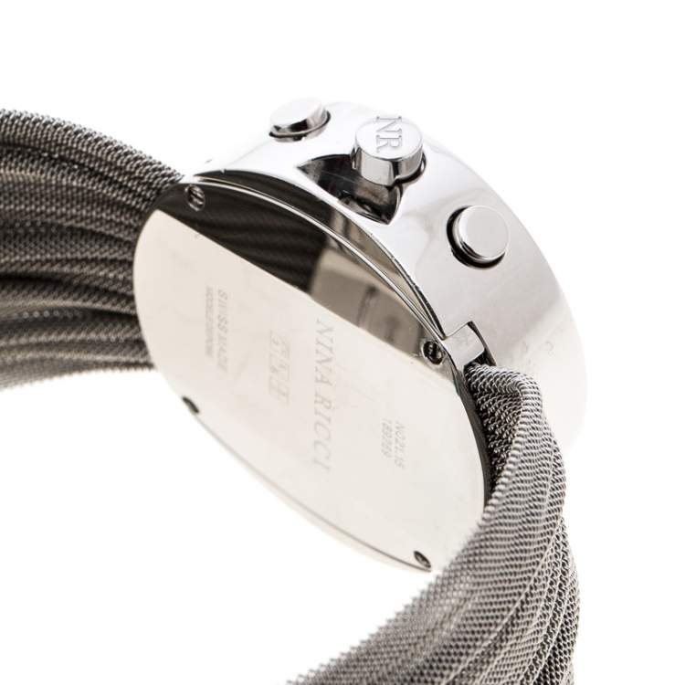 مملوكة مسبقًا Nina Ricci Silver White Stainless Steel Diamonds N021.15 Chronograph Women's Wristwatch 32 mm