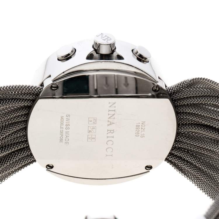 مملوكة مسبقًا Nina Ricci Silver White Stainless Steel Diamonds N021.15 Chronograph Women's Wristwatch 32 mm