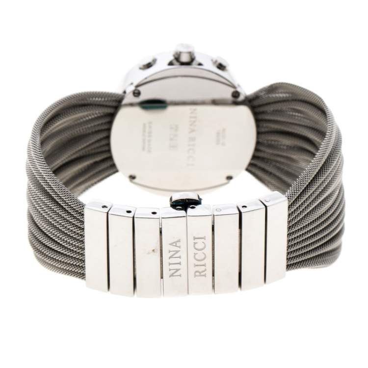مملوكة مسبقًا Nina Ricci Silver White Stainless Steel Diamonds N021.15 Chronograph Women's Wristwatch 32 mm