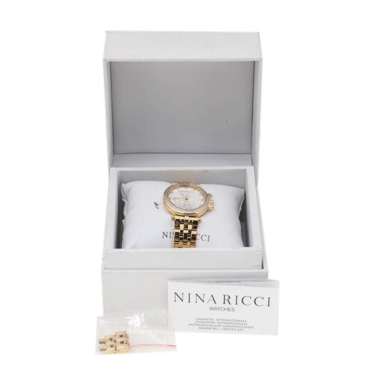 Pre Owned NIna Ricci Silver Yellow Gold Plated Stainless Steel Diamond Classic N067013SM Women's Wristwatch 33 mm
