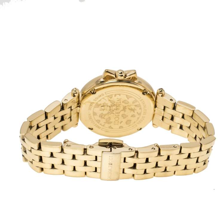 Pre Owned NIna Ricci Silver Yellow Gold Plated Stainless Steel Diamond Classic N067013SM Women's Wristwatch 33 mm