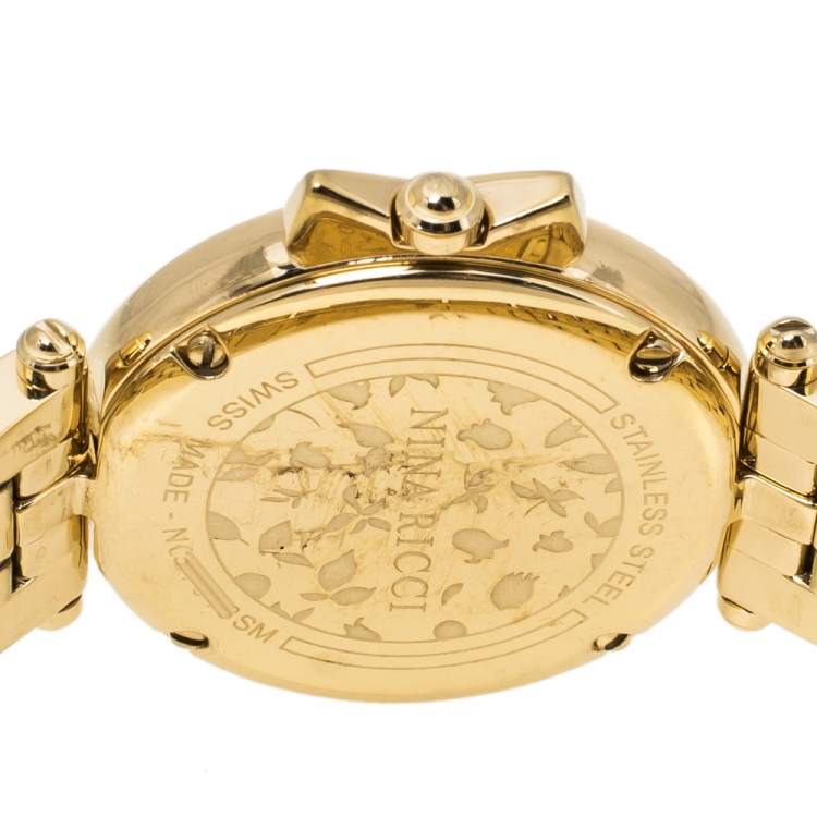 Pre Owned NIna Ricci Silver Yellow Gold Plated Stainless Steel Diamond Classic N067013SM Women's Wristwatch 33 mm
