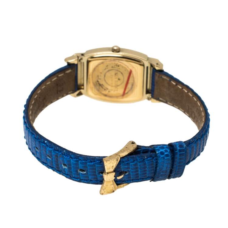Pre Owned Nina Ricci Royal Blue Leather Gold Plated Women's Wristwatch 19mm