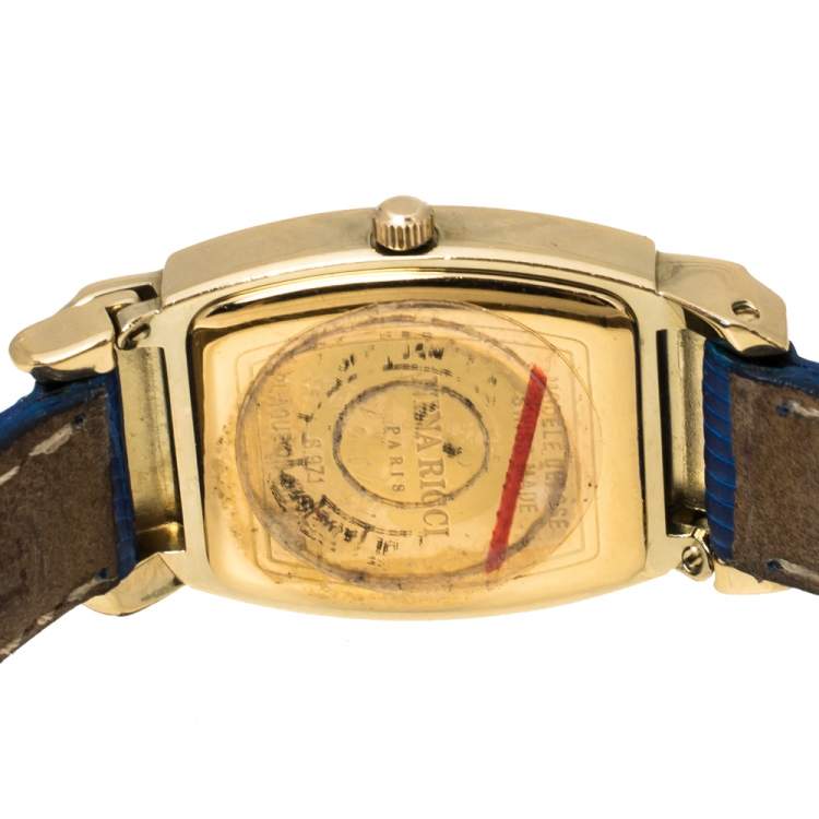 Pre Owned Nina Ricci Royal Blue Leather Gold Plated Women's Wristwatch 19mm