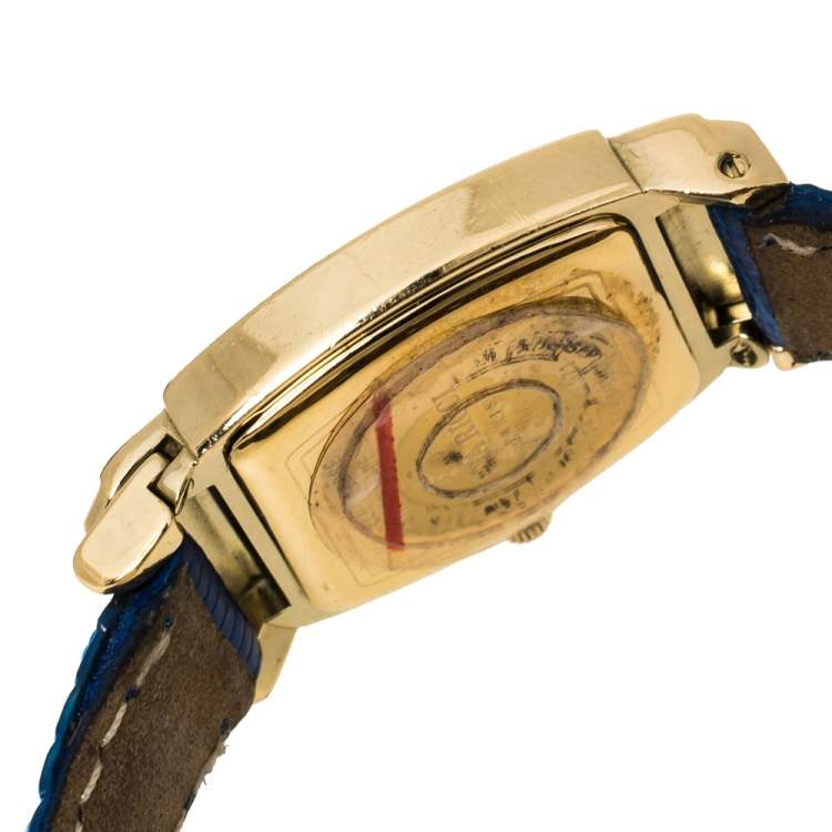 Pre Owned Nina Ricci Royal Blue Leather Gold Plated Women's Wristwatch 19mm