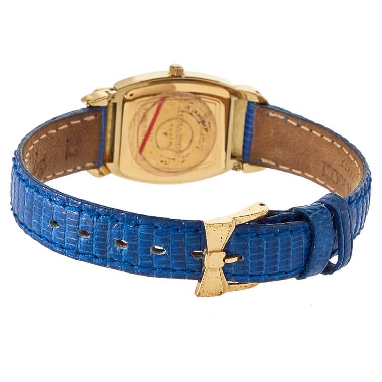 Pre Owned Nina Ricci Royal Blue Leather Gold Plated S971 Women's Wristwatch 20 mm