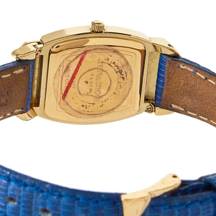 Pre Owned Nina Ricci Royal Blue Leather Gold Plated S971 Women's Wristwatch 20 mm