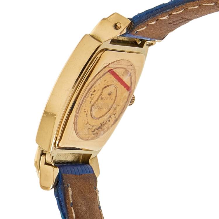 Pre Owned Nina Ricci Royal Blue Leather Gold Plated S971 Women's Wristwatch 20 mm