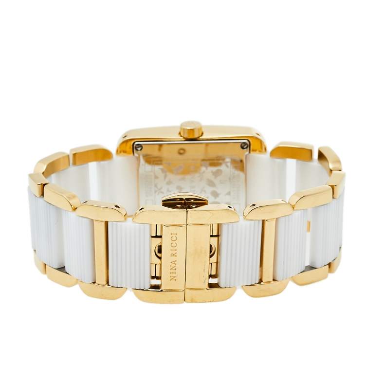 مملوكة مسبقًا Nina Ricci Silver Gold Plated Stainless Steel Ceramic NO62003SM Women's Wristwatch 24 mm 
