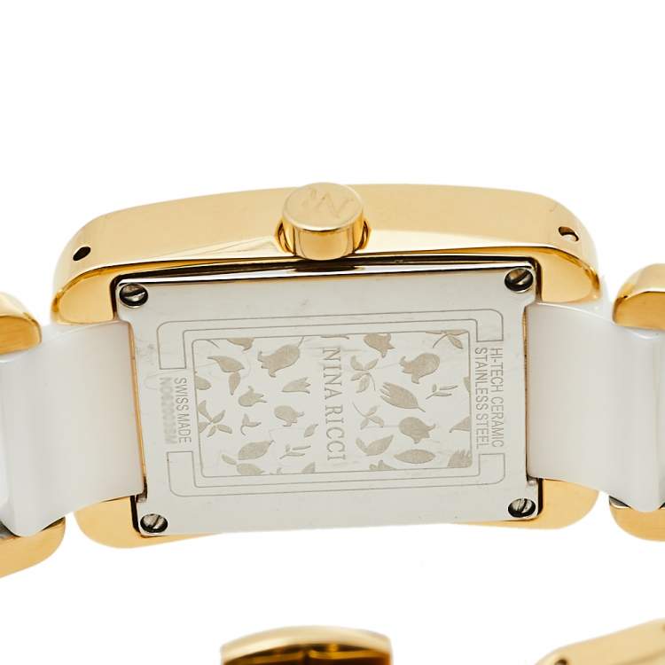 مملوكة مسبقًا Nina Ricci Silver Gold Plated Stainless Steel Ceramic NO62003SM Women's Wristwatch 24 mm 