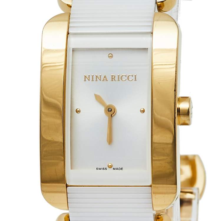 مملوكة مسبقًا Nina Ricci Silver Gold Plated Stainless Steel Ceramic NO62003SM Women's Wristwatch 24 mm 