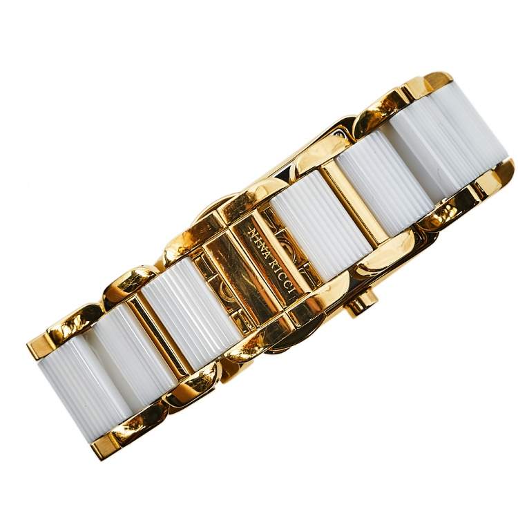 مملوكة مسبقًا Nina Ricci Silver Gold Plated Stainless Steel Ceramic NO62003SM Women's Wristwatch 24 mm 