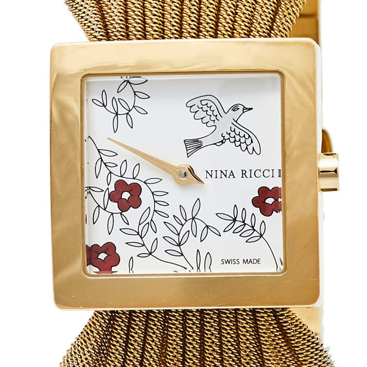 Pre Owned Nina Ricci Silver Gold Plated Stainless Steel NO19.42 Women's Wristwatch 24 mm