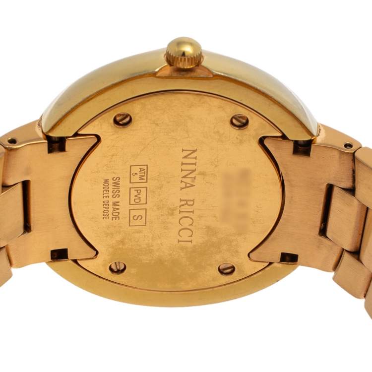 Pre Owned Nina Ricci White Mother Of Pearl PVD Coated Stainless Steel N024.53 Women's Wristwatch 37 MM