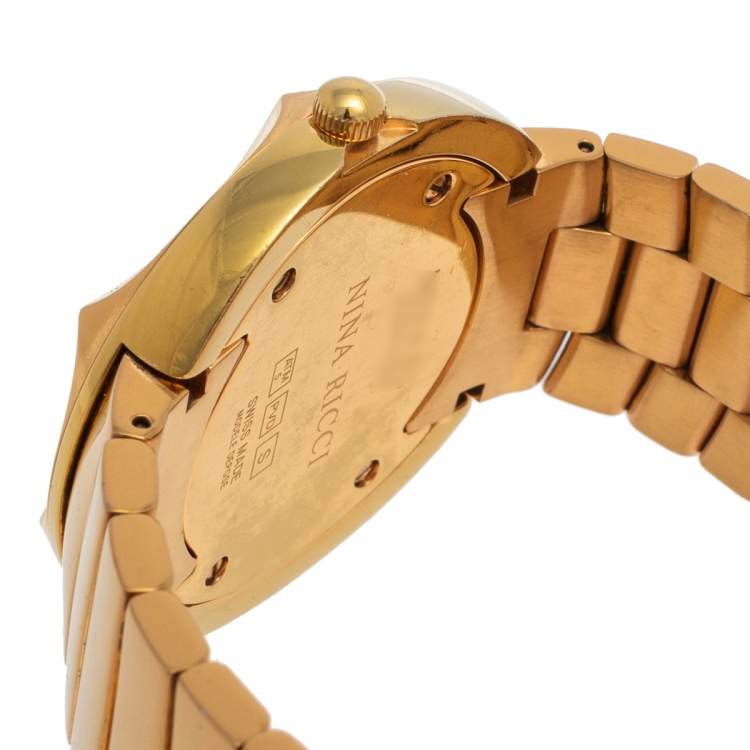 Pre Owned Nina Ricci White Mother Of Pearl PVD Coated Stainless Steel N024.53 Women's Wristwatch 37 MM