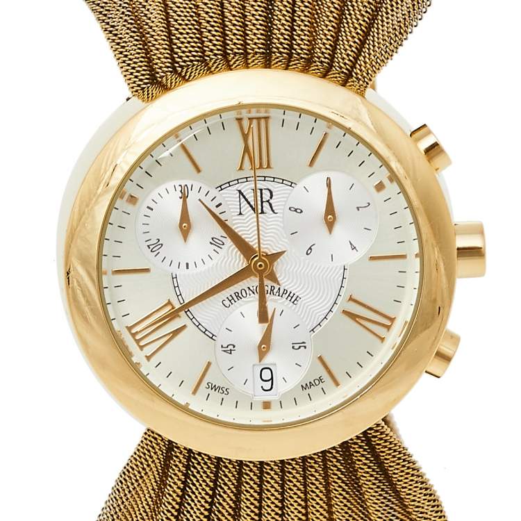 Pre Owned Nina Ricci Silver Gold Tone Stainless Steel N021.45 Women's Wristwatch 31 mm