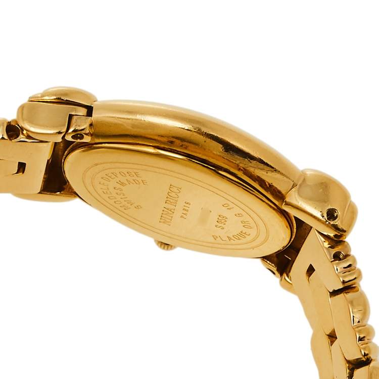 Pre Owned Nina Ricci Mother of Pearl Gold Plated Stainless Steel S959 Women's Wristwatch 22 mm
