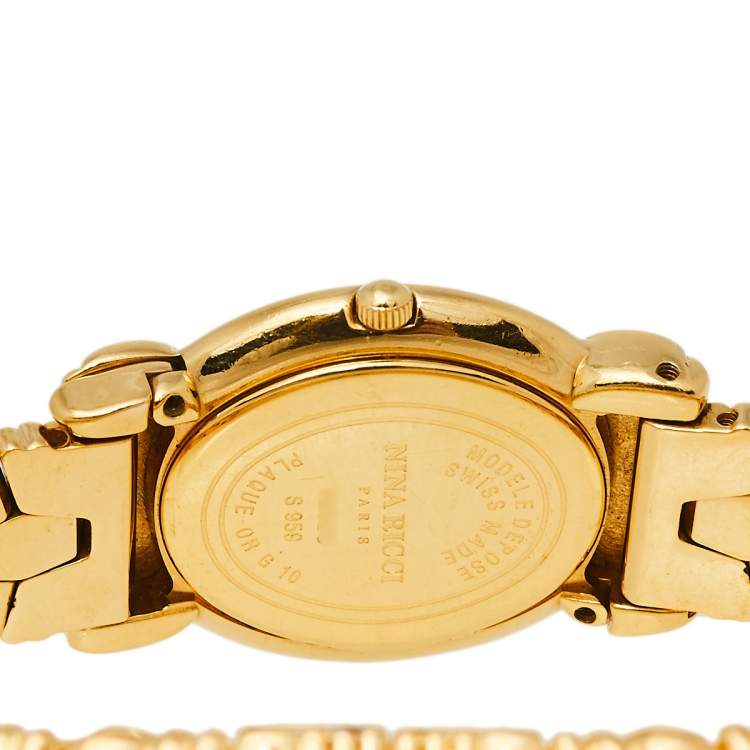 Pre Owned Nina Ricci Mother of Pearl Gold Plated Stainless Steel S959 Women's Wristwatch 22 mm