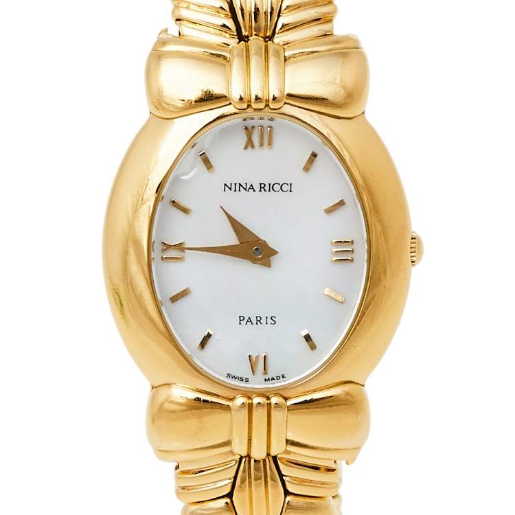 Pre Owned Nina Ricci Mother of Pearl Gold Plated Stainless Steel S959 Women's Wristwatch 22 mm