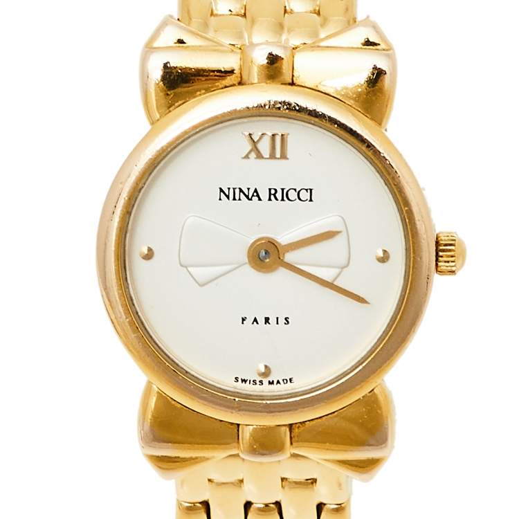 Pre Owned Nina Ricci Silver Gold Plated Stainless Steel D953 Women's Wristwatch 20 mm