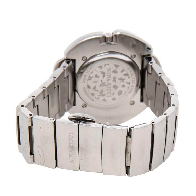 Pre Owned Nina Ricci Mother Of Pearl Enamel Camellia Motif Stainless Steel N051002SM Women's Wristwatch 40 mm