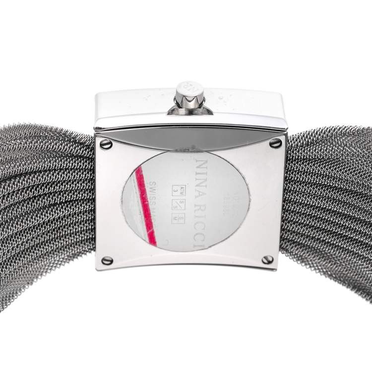 Pre Owned Nina Ricci Mother of Pearl Stainless Steel Diamonds N019.12 Women's Wristwatch 24 mm