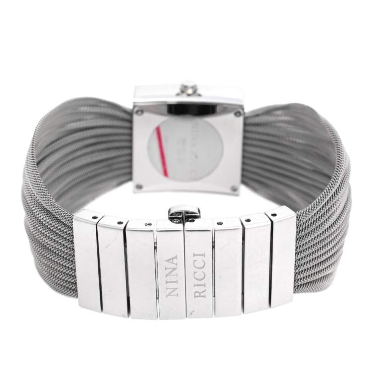 Pre Owned Nina Ricci Mother of Pearl Stainless Steel Diamonds N019.12 Women's Wristwatch 24 mm