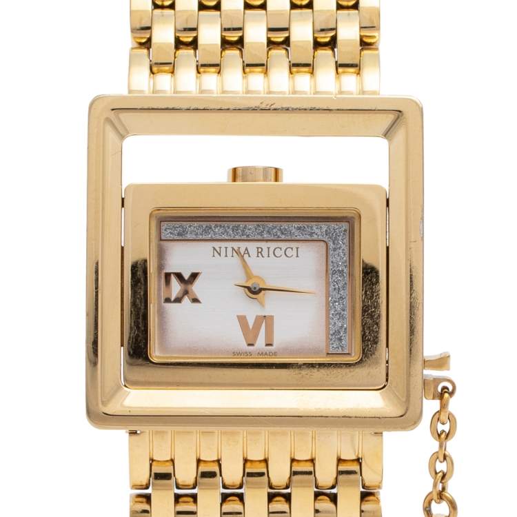 Pre Owned Nina Ricci Silver Gold Tone Stainless Steel N022.43 Women's Wristwatch 28.5 mm