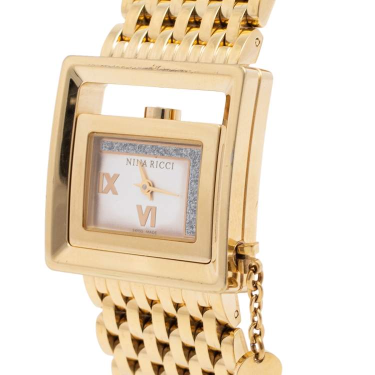 Pre Owned Nina Ricci Silver Gold Tone Stainless Steel N022.43 Women's Wristwatch 28.5 mm