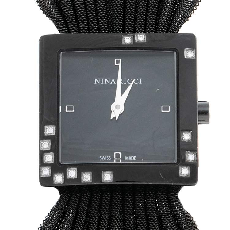 Pre Owned Nina Ricci Black PVD Coated Stainless Steel Diamonds NO19.92 Women's Wristwatch 24 mm