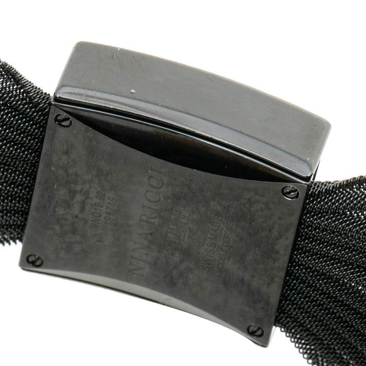 Pre Owned Nina Ricci Black PVD Coated Stainless Steel Diamonds NO19.92 Women's Wristwatch 24 mm