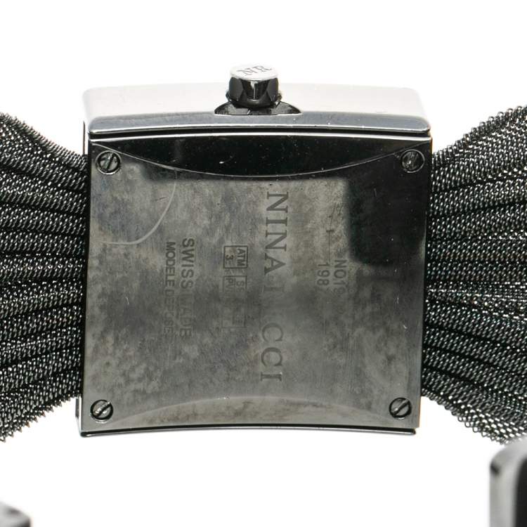 Pre Owned Nina Ricci Black PVD Coated Stainless Steel Diamonds NO19.92 Women's Wristwatch 24 mm