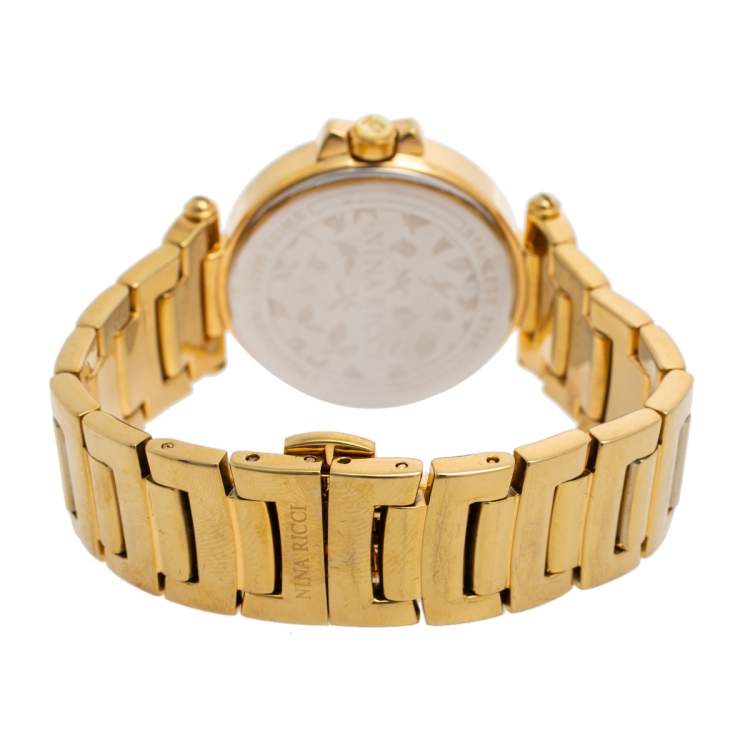 Pre Owned Nina Ricci Mother of Pearl Gold Plated Classic N053008SM Women's Wristwatch 35 mm 